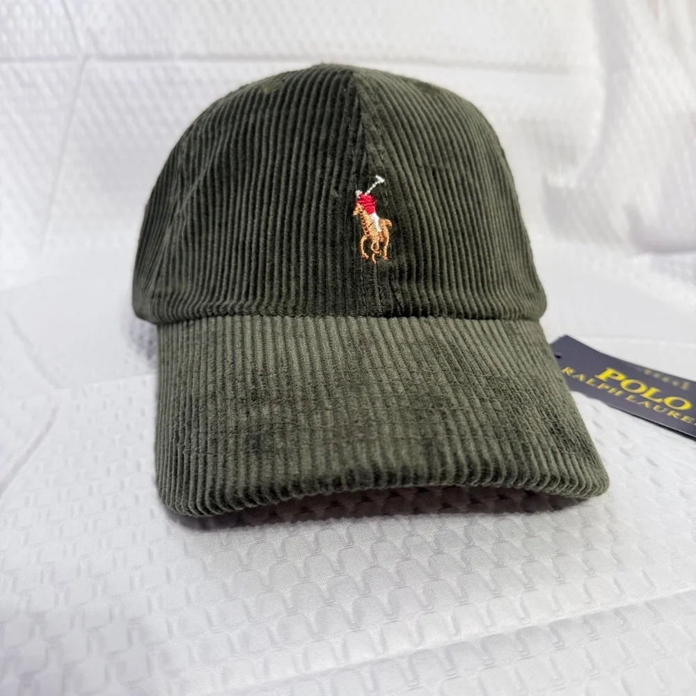 AUTHENTIC VINTAGE MEN'S POLO RALPH LAUREN GREEN CORDUROY CAP M/L EXCELLENT - Picture 2 of 5